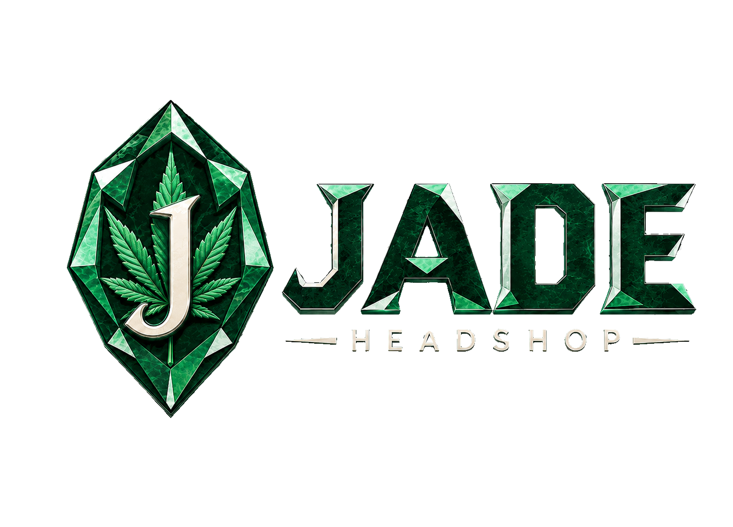 Logo des Jade Headshop – Smaragd-Emblem mit J und Schriftzug
